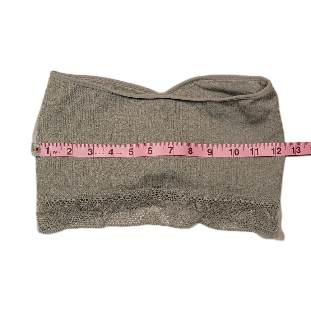 Lucky Brand Womens Seamless Bandeau Bra Gray Large Removable Pads Lace Strapless - Picture 6 of 8